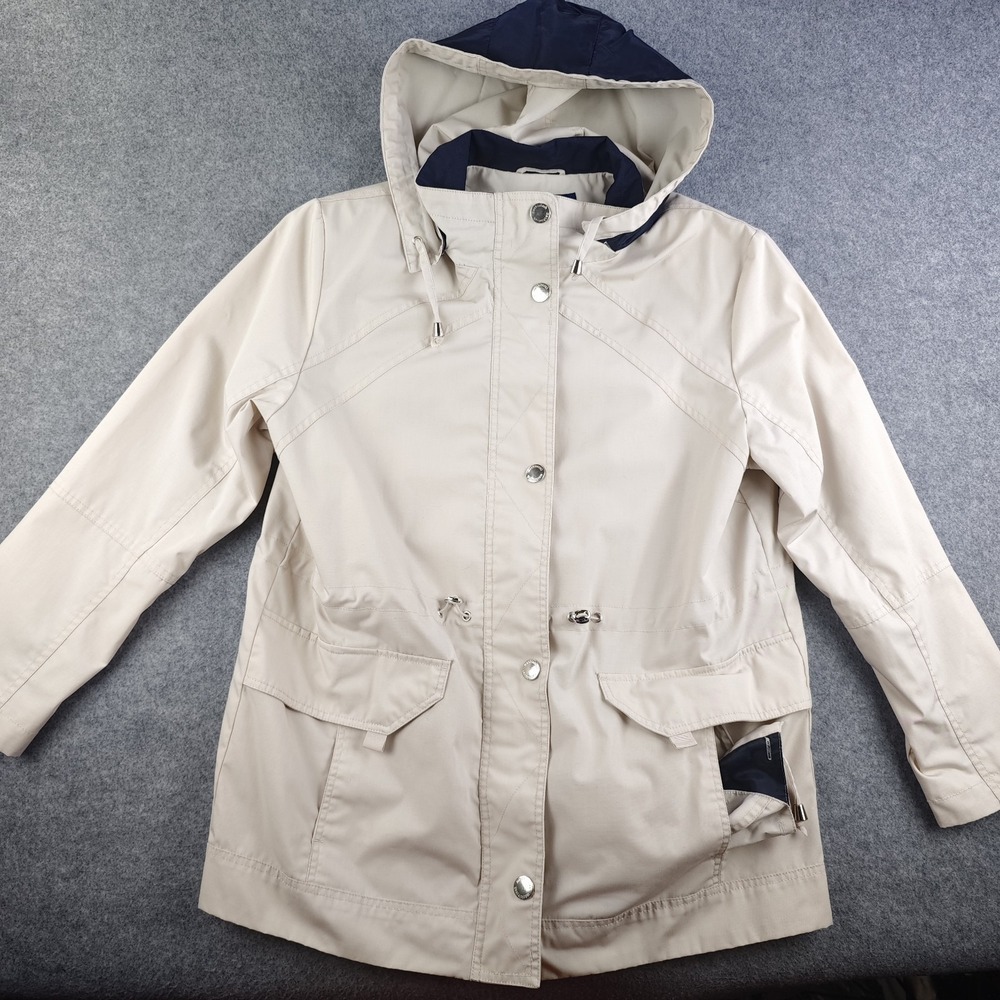 Mackintosh New England Rain Jacket Women's Large Beige Snap Zip Anorak Pockets